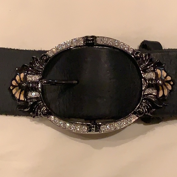 NWOT ORGIANI Black ITALIAN Genuine Leather Belt w rhinestones GORGEOUS main image 12